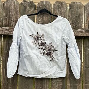 WHBM Embroidered Floral Striped Blouse NWT 0